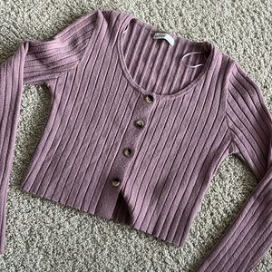 Lavender Ribbed Button-Up Sweater